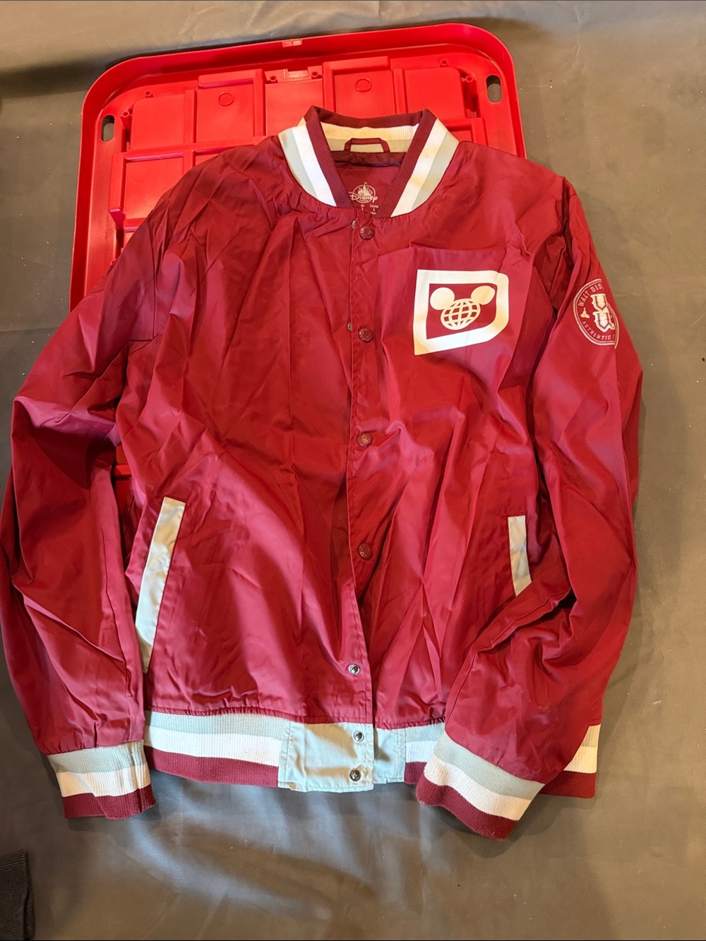 Walt Disney World Authentic Original ‘71 Red Bomber Jacket with White Trim
